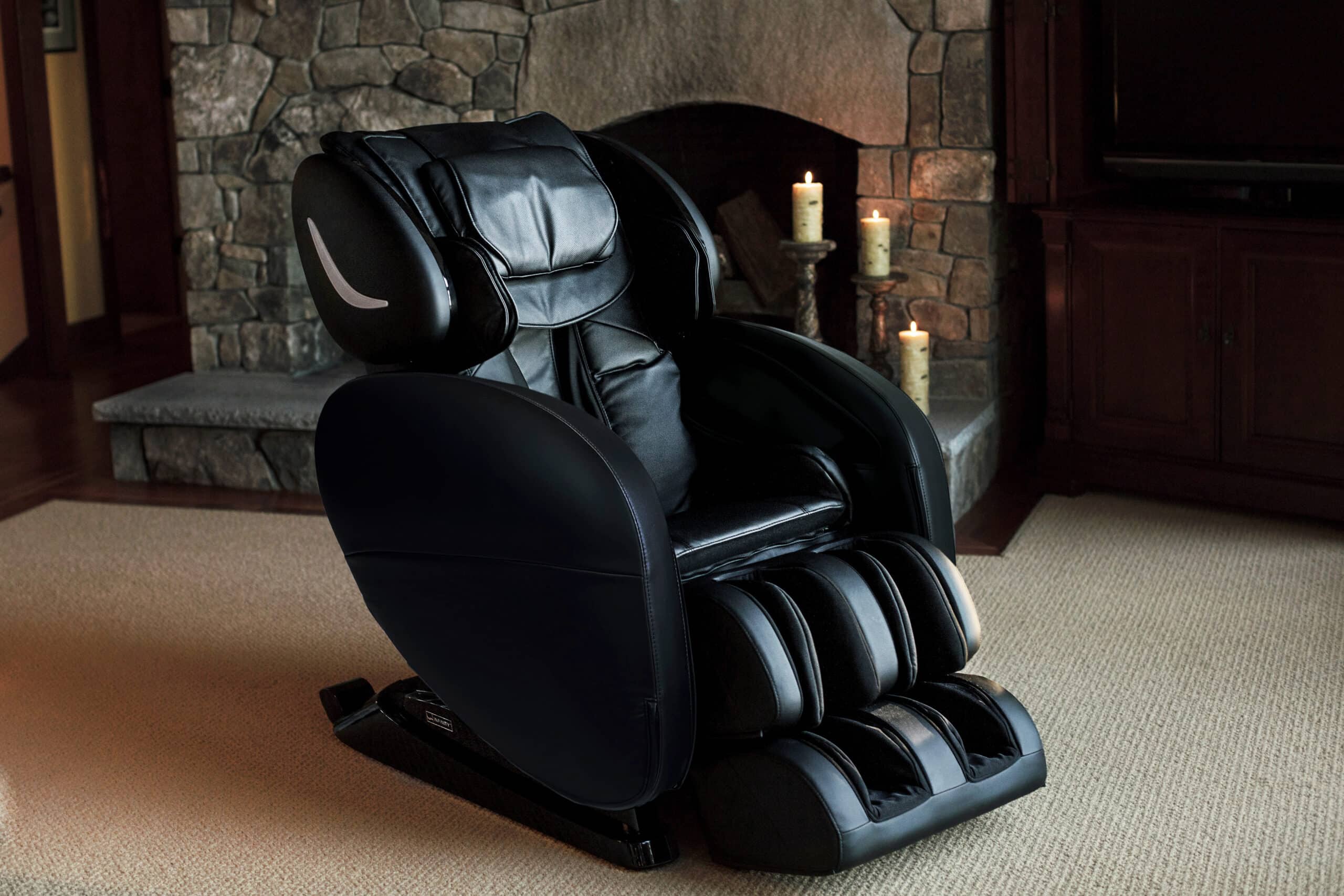A black SmartChair X3 with massage chair technology in a living room